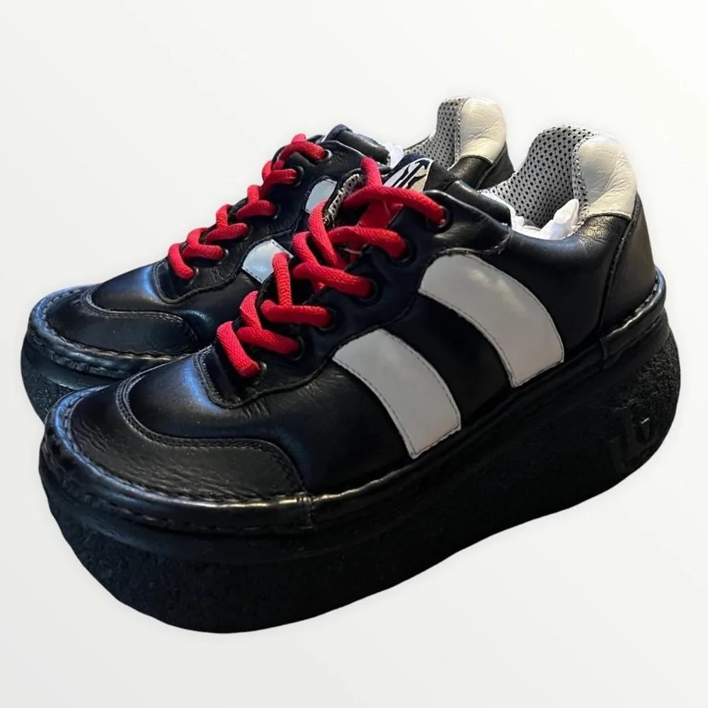 vintage London Underground genuine leather rave platform‎ sneakers